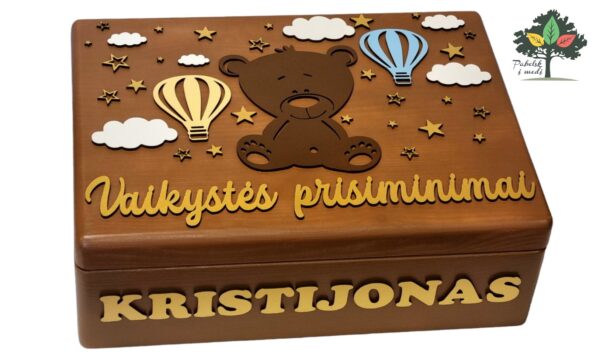 Krikštynų dėžutė su meškučiu ir oro balionais